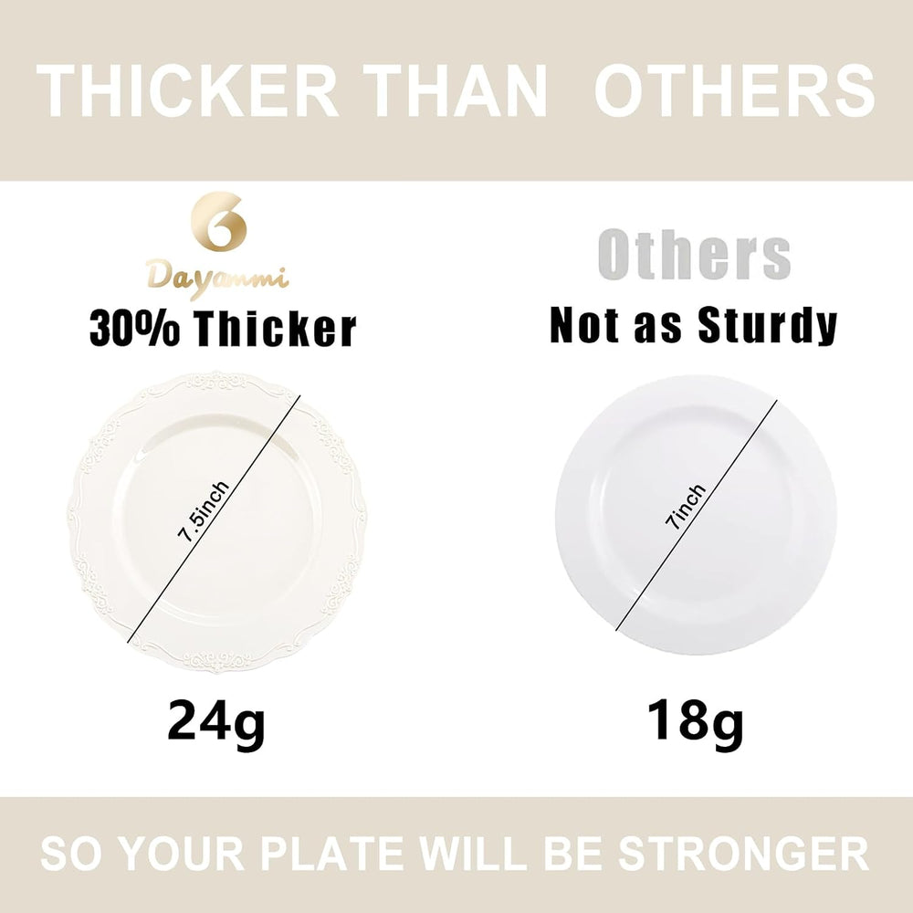 DaYammi 60PCS Ivory Plastic Plates, 7.5 inch Disposable Dessert Plates