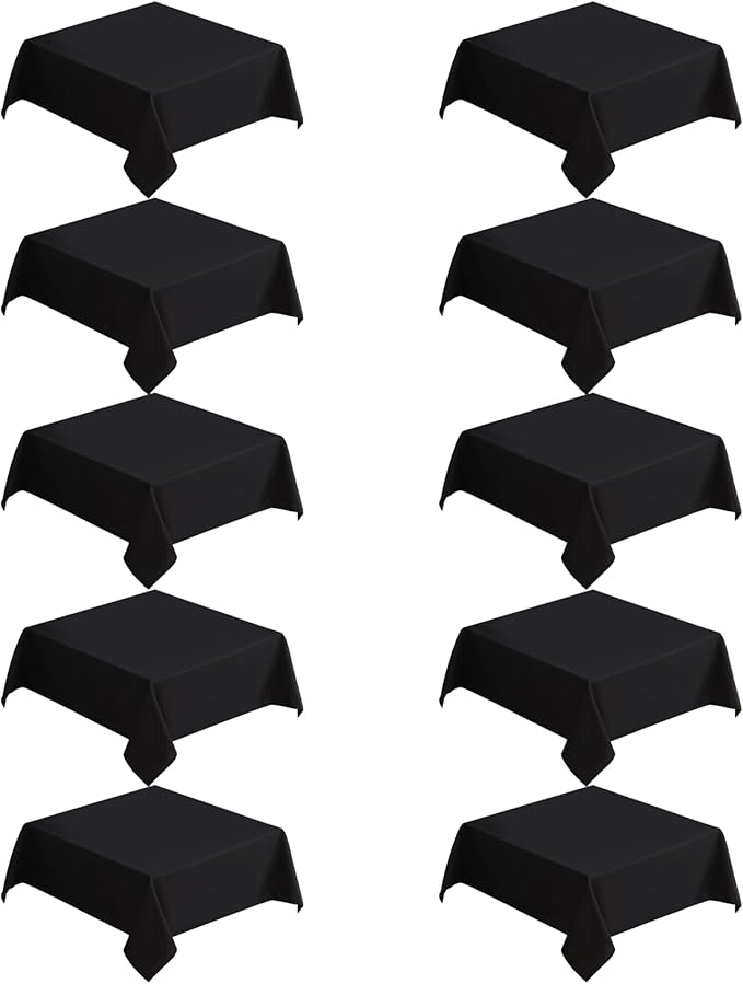 VidaFete Square Tablecloth 10 Pack52 x 52 Inch Tablecloths Stain Wrinkle Resistant Polyester Dining Table Cover for Kitchen Dinning Party Wedding Rectangular Tabletop Buffet Decoration(Black) (10 Pack)