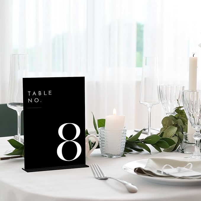 JINMURY Black Wedding Table Numbers 1-25 with Stands, 5"x7" Black Acrylic Table Numbers with White Font, Perfect for Wedding Party Reception(1-25, 5"x7")
