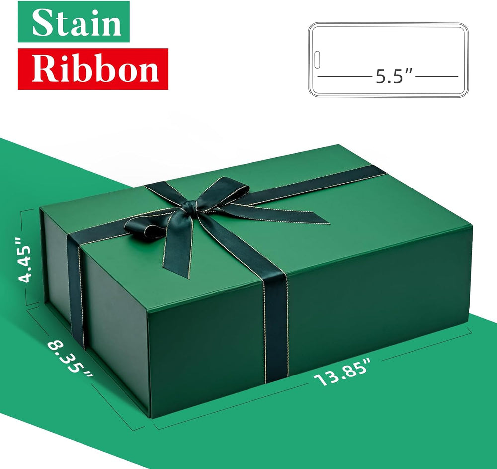 Dark Green Magnetic Gift Box for Christmas, 13.85"x8.35"x4.45"