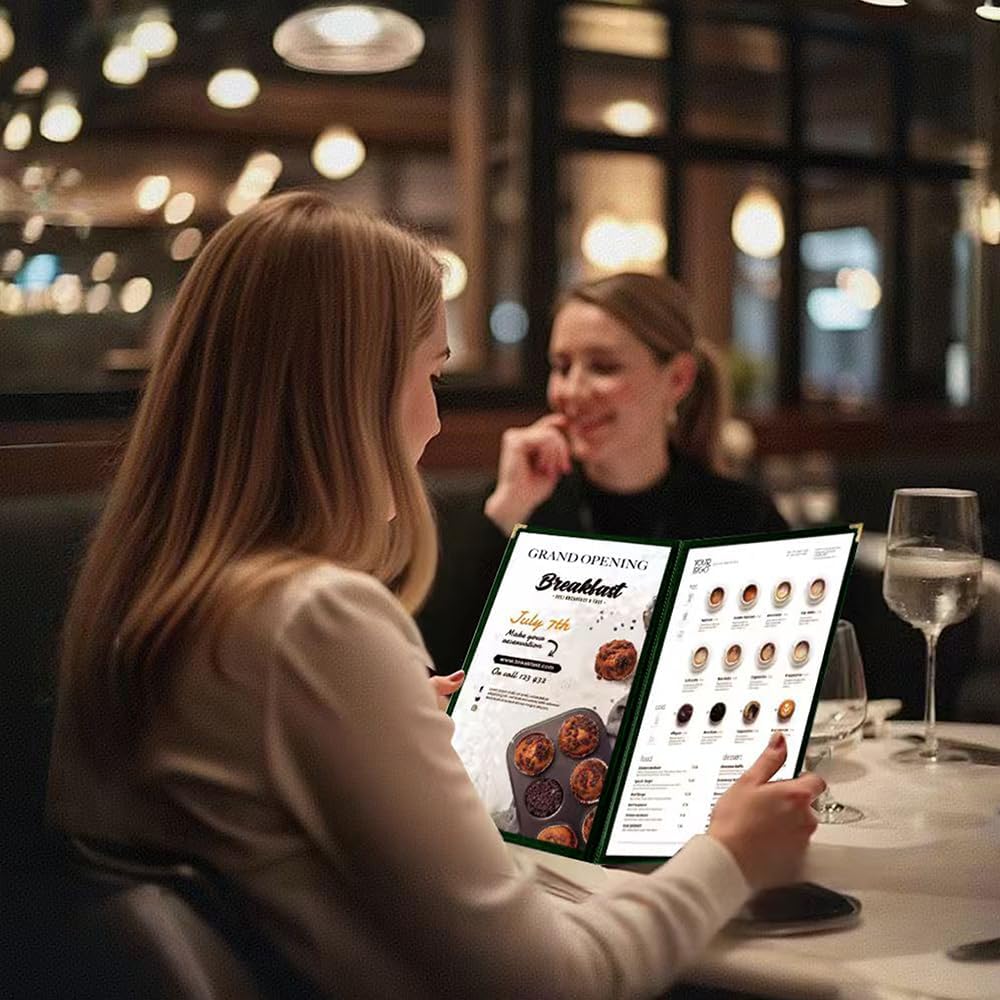 goodsmart restaurant menu covers – 25 pack green, front angle view