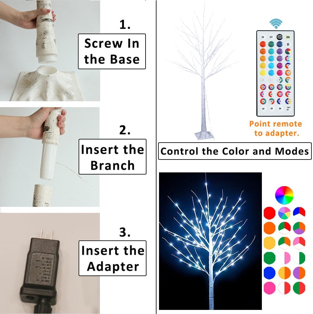 pooqla 5 ft rgb lighted birch tree, 35, side view