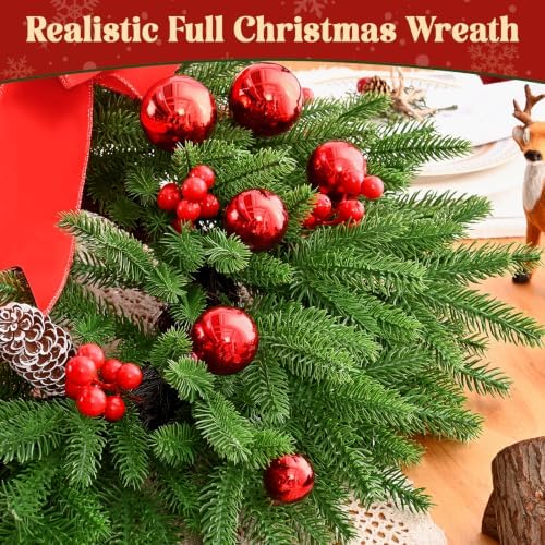 24'' Christmas Wreath with Lights, Christmas Norfolk Wreaths for Front Door