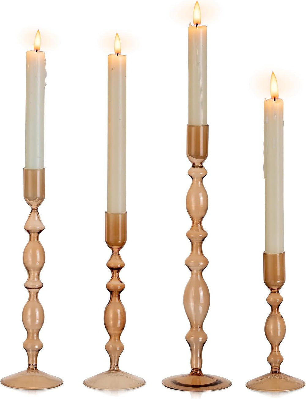 Glasseam Tall Tapered Candlestick Holders, 4 Pcs Glass Taper for Fall Decor