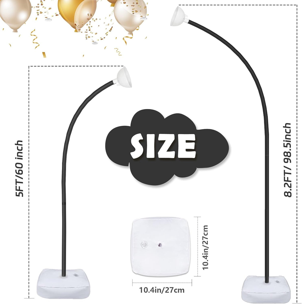 Half Balloon Arch Stand Kit for Floor fit Wedding, Birthday Party, Black