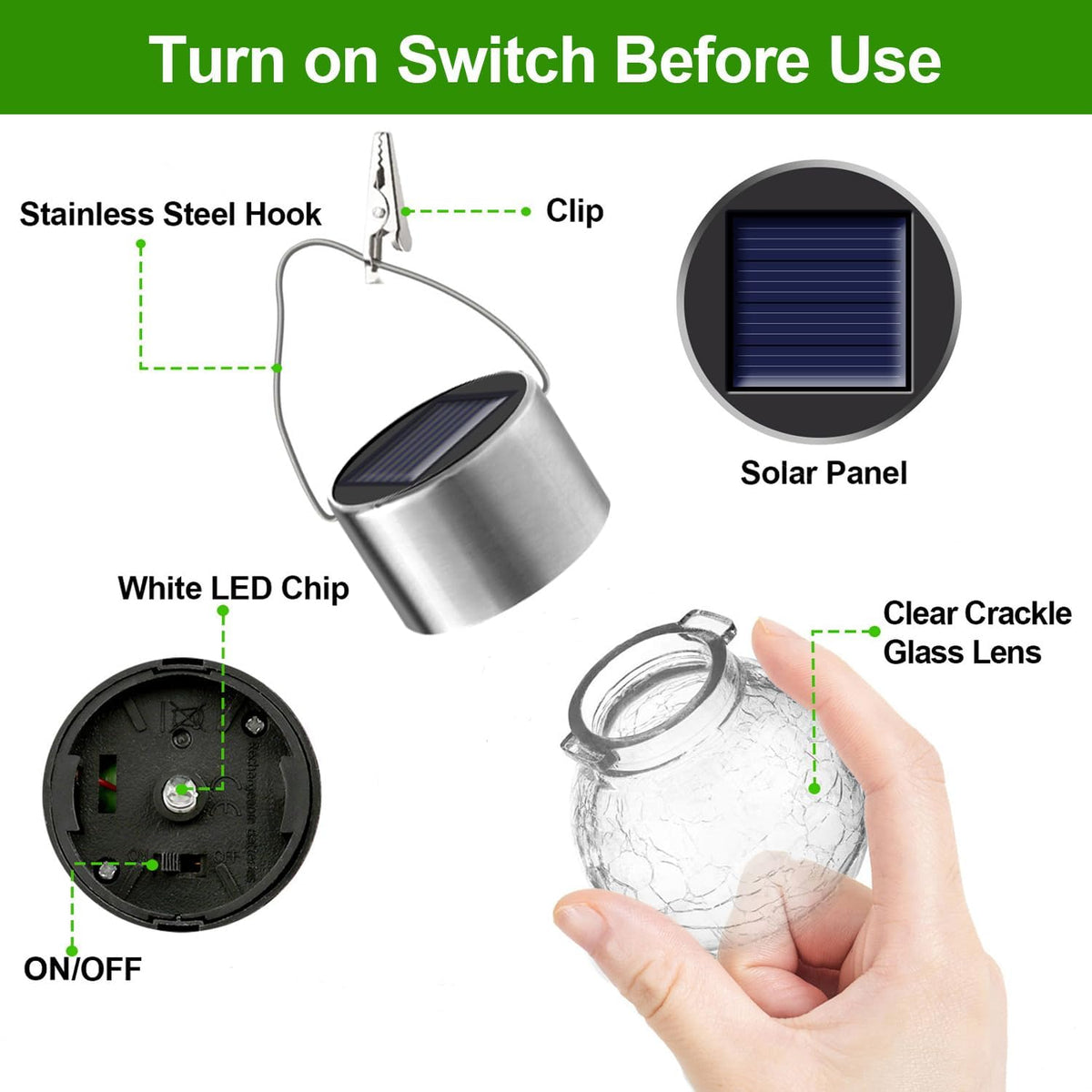 solar lights outdoor decorative 32 pack, hanging solar, side view