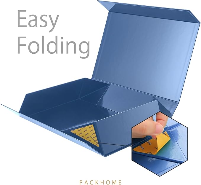 PACKHOME Extra Large Gift Box 17.5x11.3x4.3 Inches, Sturdy Shirt Box with Magnetic Lid for Clothes and Large Gifts (Glossy Blue)