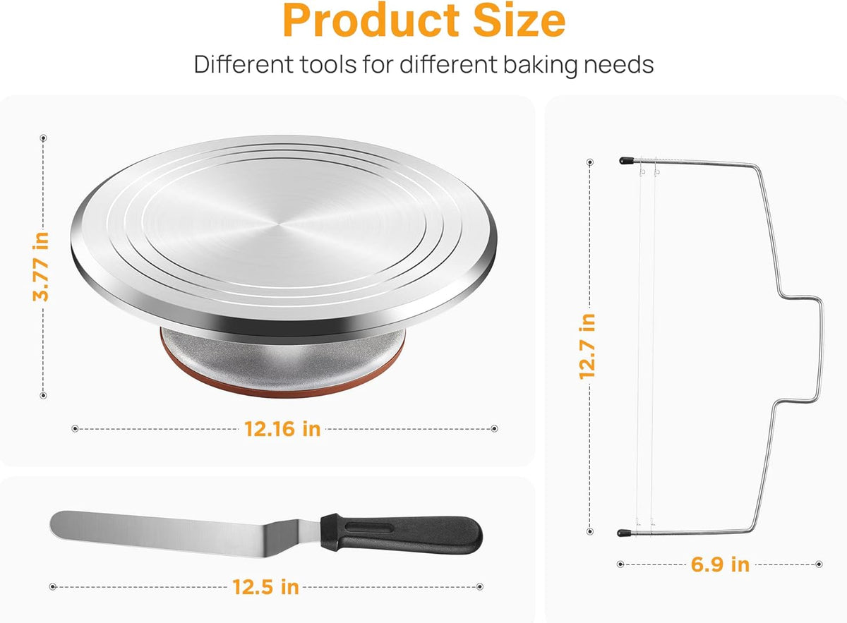 Kootek 22pcs Cake Decorating Supplies Kit, Baking Tools with 12" Aluminium Cake Turntable Rotating Cake Stand, Piping Bags and Tips Set, Icing Spatula, Cake Leveler, 3 Icing Scrapers for Mother's Day