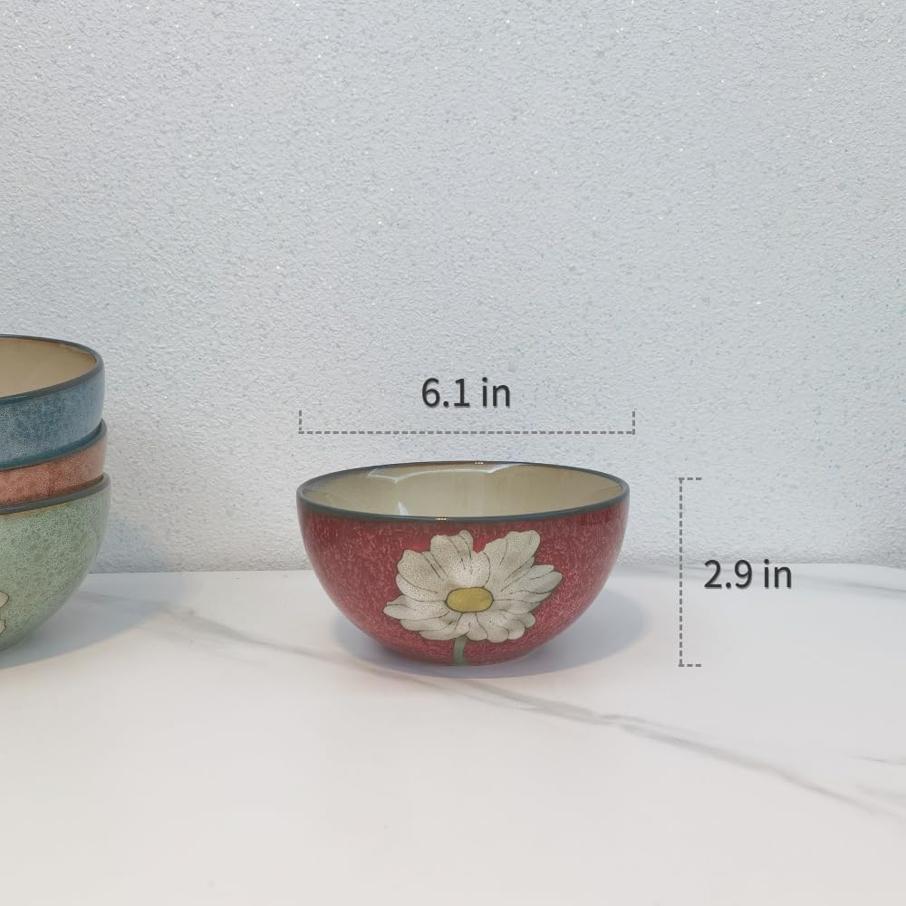 rockgoldbug Ceramic Bowls For Kitchen, 28oz - Set of 4,Underglaze Technique