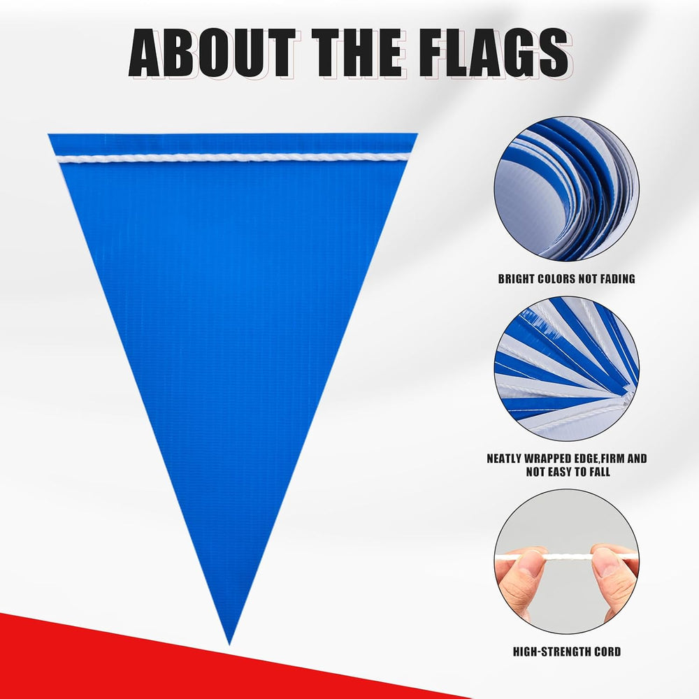 Safety Warning Highly Visible Pennant Banner Flags(45pcs,105ft,White+Blue)