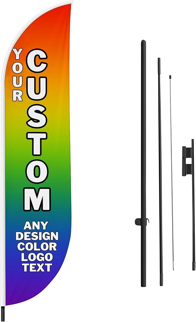 Custom Feather Flag(11.5Feetx2.5Feet) By Dreamcontroller For Business Outside With Optional Add-On Pole(15Feet) and Groundspike | Swooper Flag Banner | Made In Usa | Hd Print