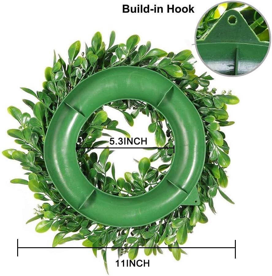 LSKYTOP 4 Pcs Boxwood Wreath with Artificial Green Leaves Door Wall Window Decoration,11Inch/PC