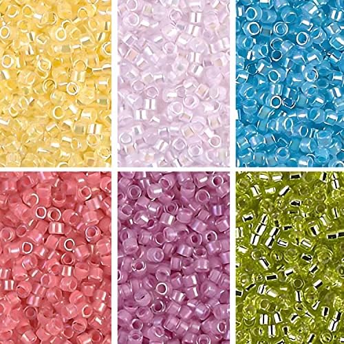 Set of 6 Colors - 60 Grams - Miyuki Delica Glass Beads Size 11/0 - Spring Collection, DB055, DB072, DB057, DB147, DB053, DB070 in Flip-Top Containers and Storage Box
