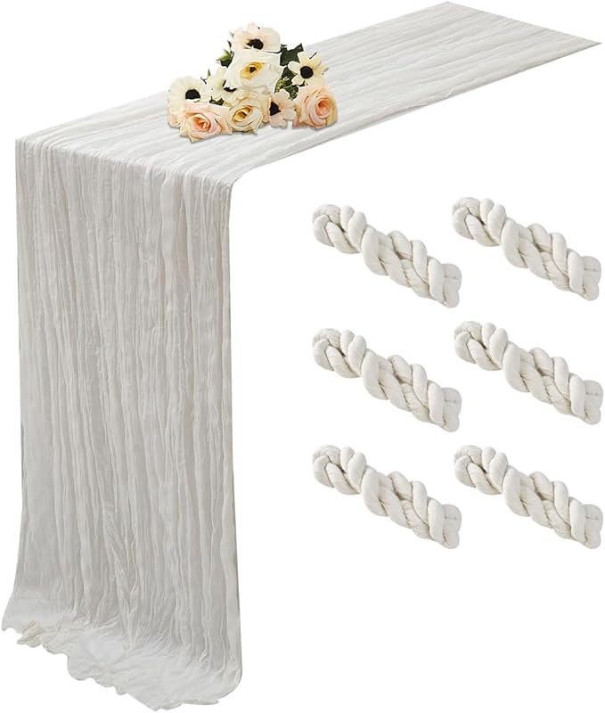 Ivory White 6 Pack Cheesecloth Table Runner 120 Inch 10 FT Boho Rustic Gauze for Wedding Baby Shower Party Farmhouse Summer Home Decor Washable