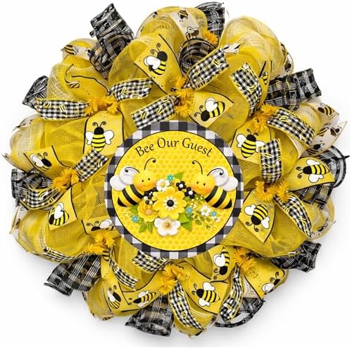 Spring Wreath, Luxury Handmade - Bee Our Guest” Front Door Decor, 24 or 28 Inch