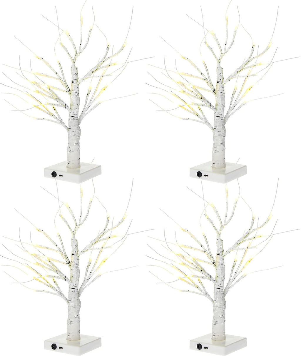 Macarrie 4 Pcs Lighted Birch Trees Tabletop Christmas Decor,18 Inch