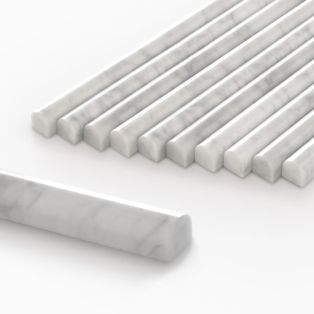 10-Pack Carrara White Marble Pencil Liner Tile, 3/4" x 12" Honed Na...