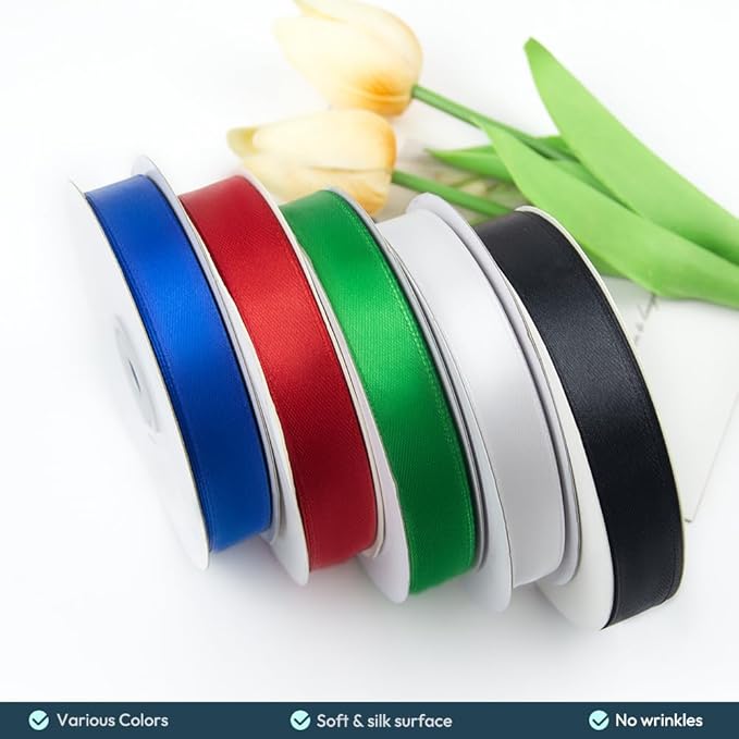 KMER LIFE 5/8" Wide x 50 Yards Ivory Single Faced Polyester Satin Ribbon - Perfect for Wedding Decor, Wreaths, Crafts, Gift Wrapping & Other Projects