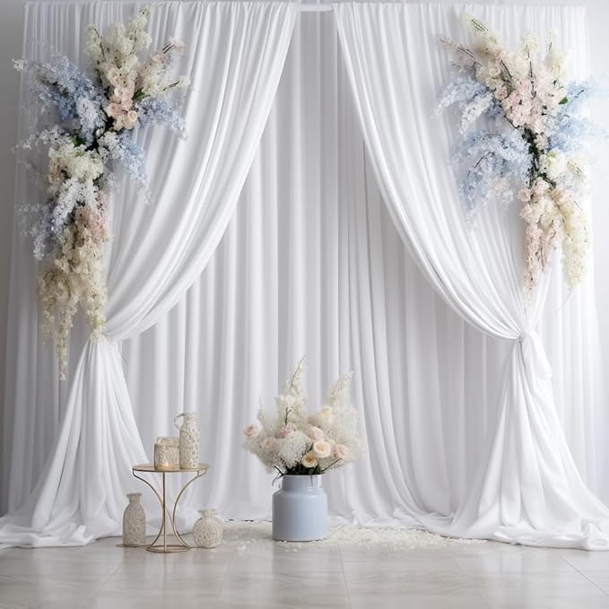 50ftx15ft Wrinkle Free White Backdrop Curtain, 10 Panels 15FT Height White Wedding Backdrop Drapes, Silky Polyester Back Drop Cloth for Birthday Photography Background Party Backdrop Draping