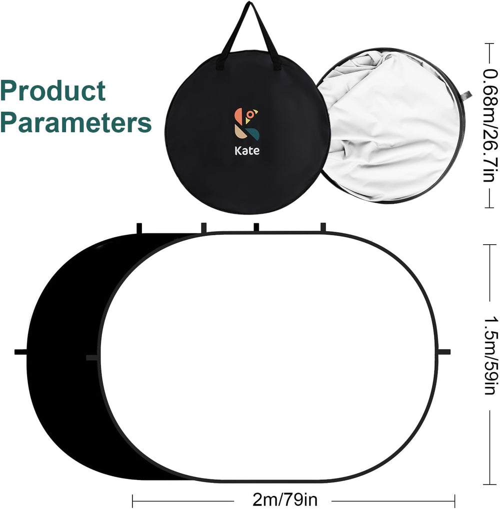 Kate Collapsible Backdrop White Black Self Tape Pop Up Background