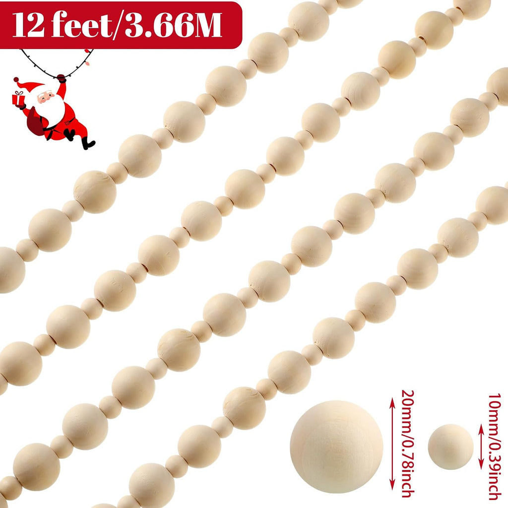 ceenna 6 pcs wooden bead garland 72 feet, close-up detail