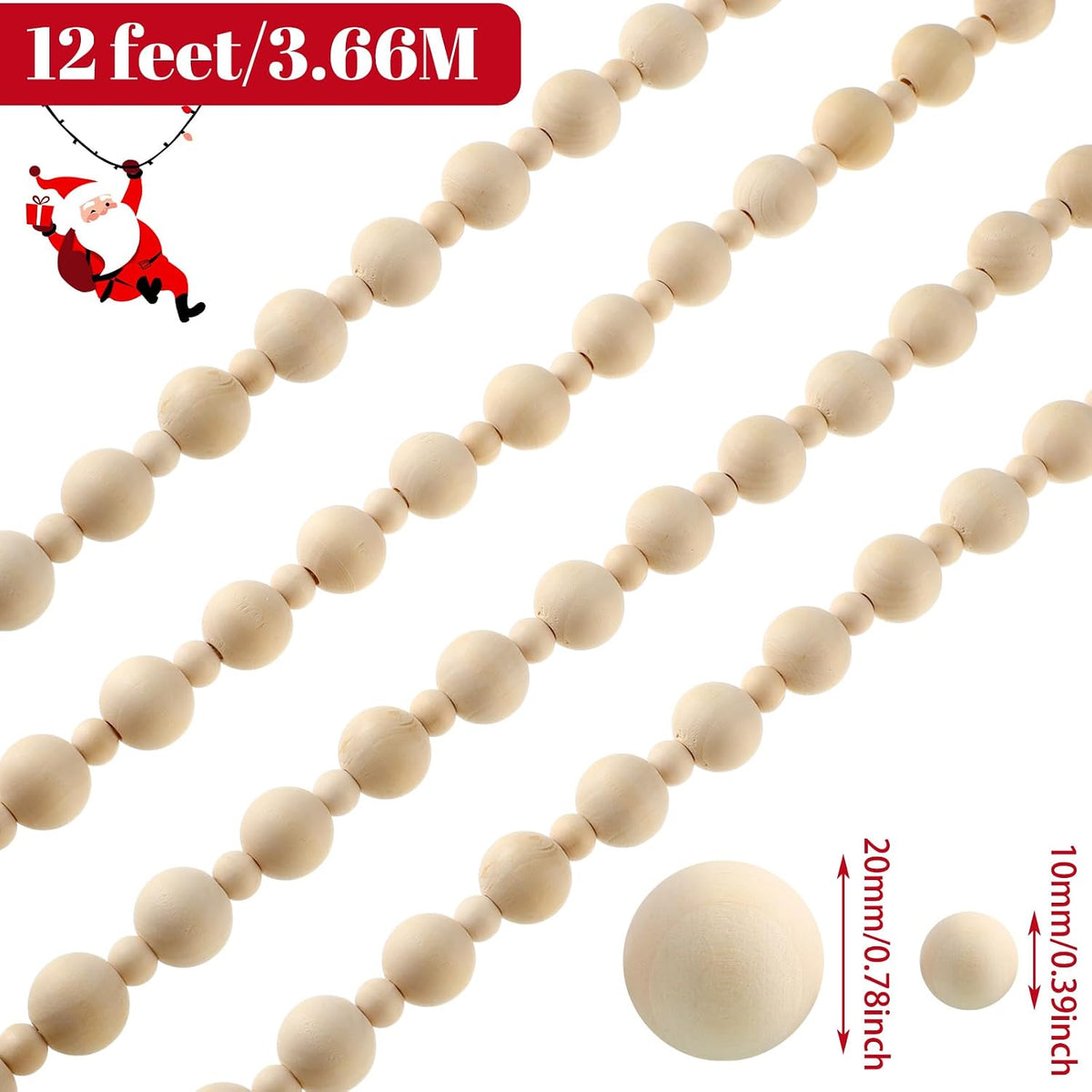 ceenna 6 pcs wooden bead garland 72 feet, close-up detail