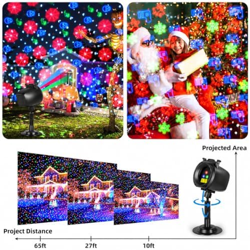 Outdoor Laser Projector Lights, RGB Firefly Light Show for Backyard Parties & Gatherings, IP65 Waterproof, 270° Adjustable, 10 Color Modes + 3 Changeable Holiday Cards(Halloween/Snowflake/Christmas)