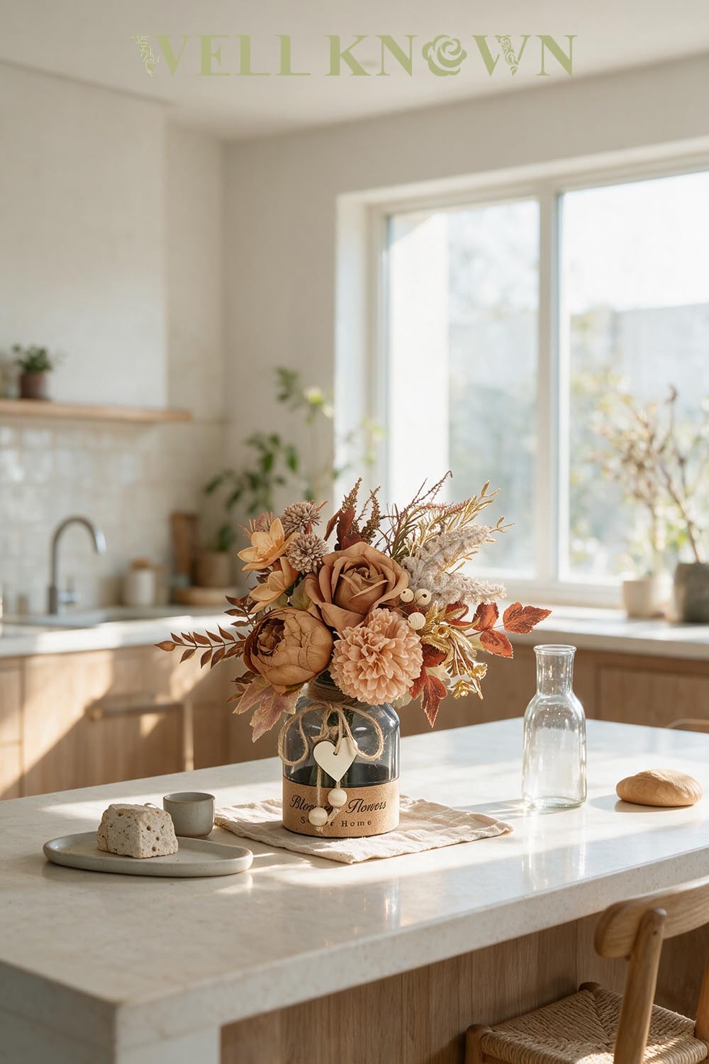 WELL KNOWN Artificial Flower Arrangement with Vase, Coffee Brown Terracotta