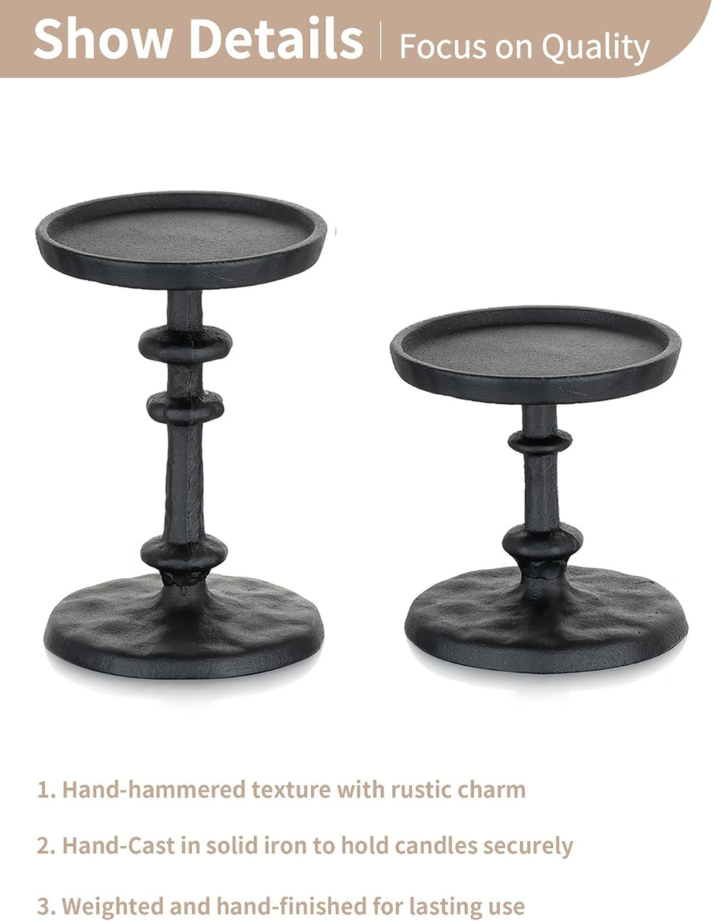 NUPTIO Pillar Candle Holder Black: Solid Cast Iron Candle Stand