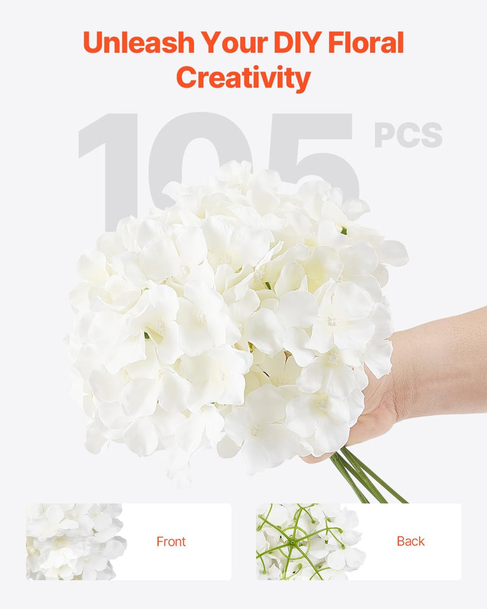 VEVOR Artificial Flowers, 105 pcs Real Looking White Silk Fake Hydrangea Bulk...