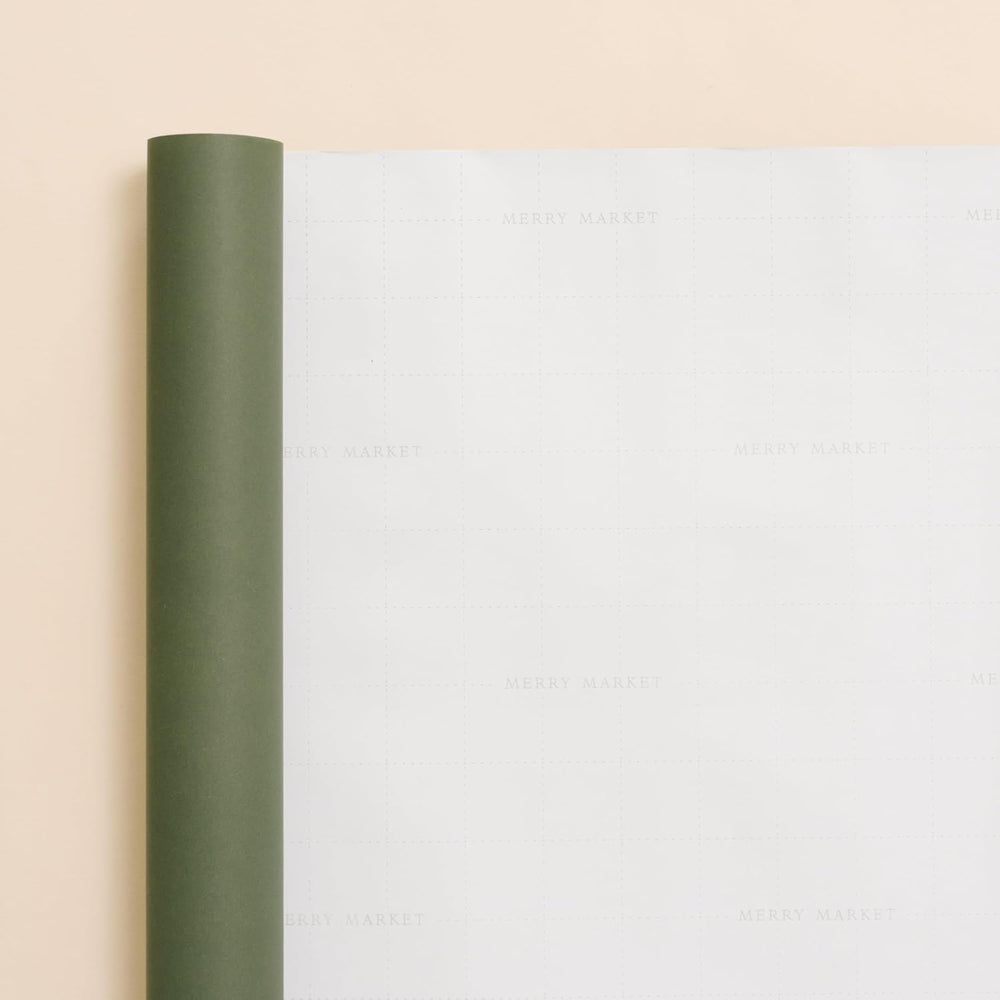 Merry Market Satin Christmas Wrapping Paper (Bows, Stripes, Solid Green)
