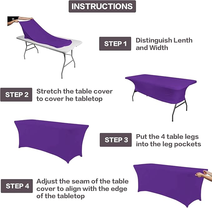 IVAPUPU 2 Pack 8FT Table Cloth for Rectangular Fitted Events Stretch Purple Table Covers Washable Cover Spandex Tablecloth Protector for Party, Wedding, Cocktail, Banquet, Festival