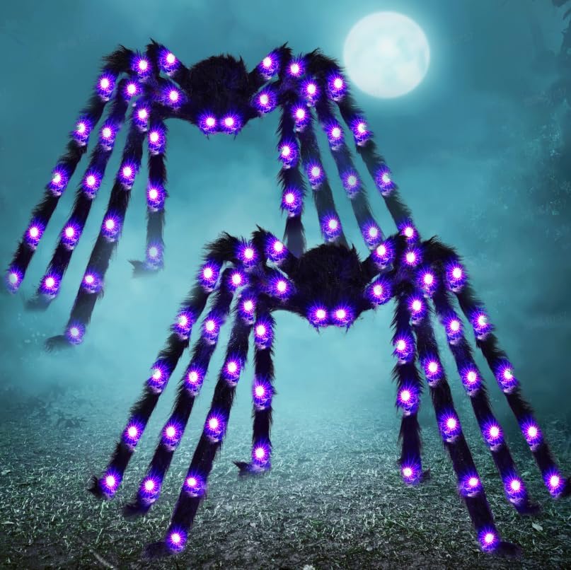JOYIN 2 Pack 5 Ft Halloween Light Up Spiders Outdoor Decorations, Scary Giant...