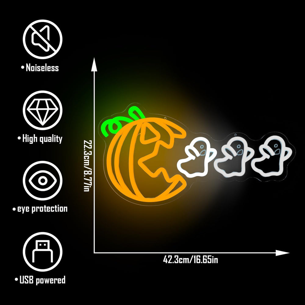 Halloween Pumpkin Eat Ghost Neon Sign Funny Spooky Pumpkin Led Sign Halloween...