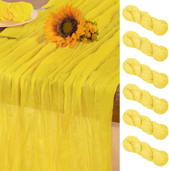 Lemon Yellow Cheesecloth Table Runner 6 Pack Fall Table Runners Boho Gauze 120 Inches Yellow Cheese Cloth Fall Table Decorations for Thanksgiving Wedding Bridal Baby Shower Parties Decor
