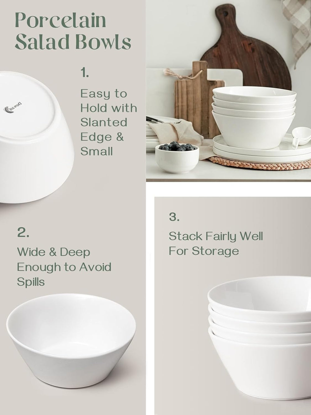 DOWAN 32 OZ Large Soup Bowls Set of 4 - White Ceramic Bowls for Kitchen, Deep...