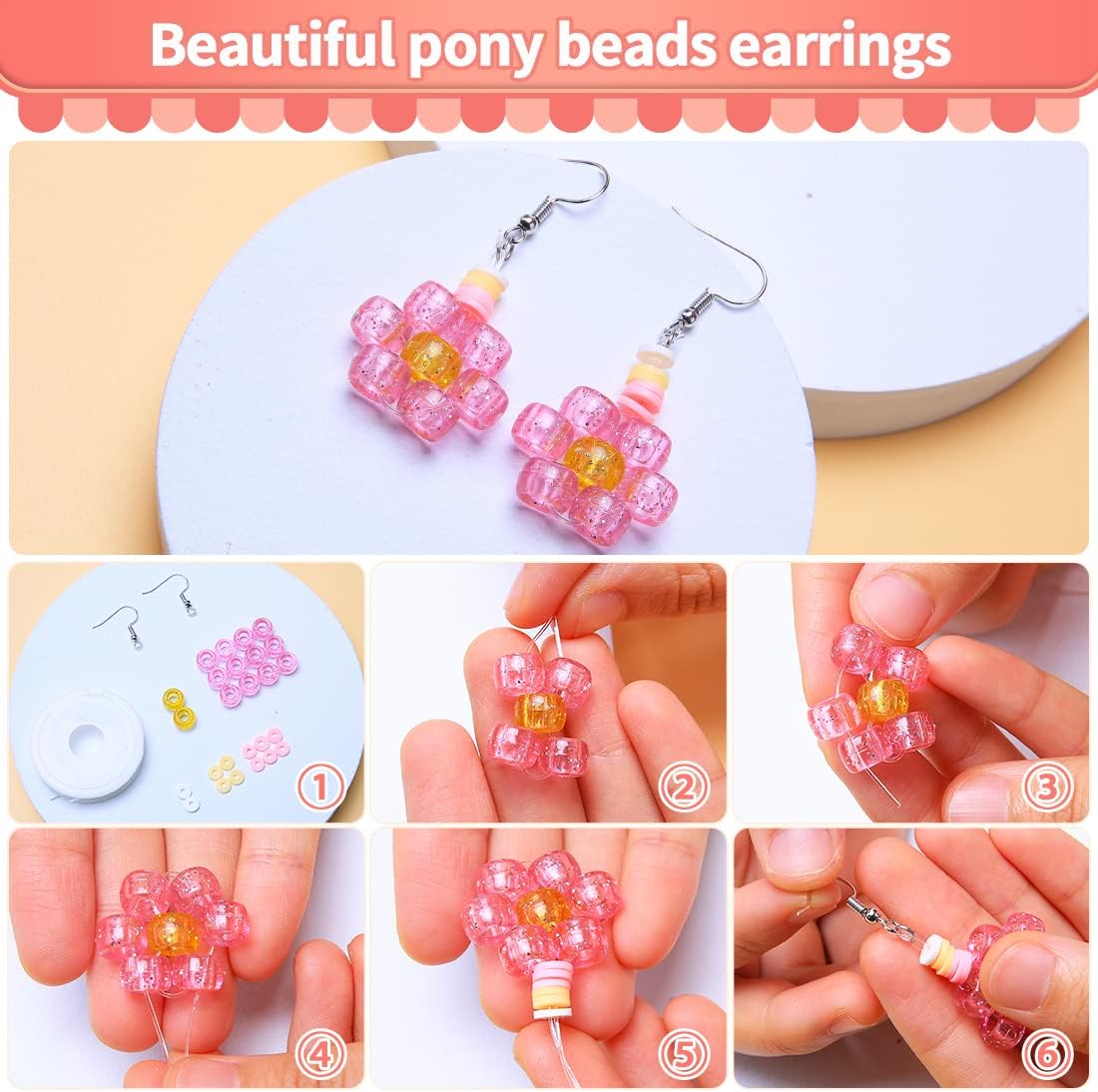 praisebank pony beads, 8000pcs 6x9mm, wholesale beads, bracelets, side view