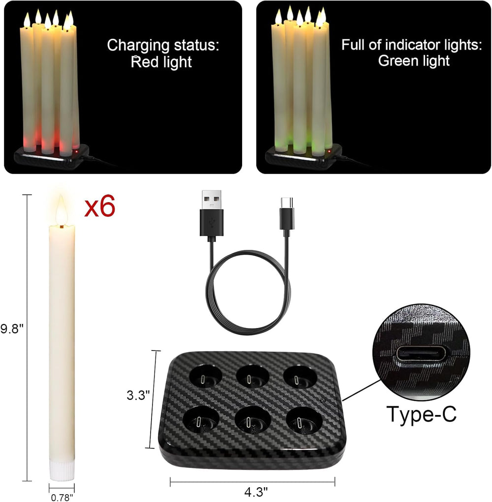 GenSwin Rechargeable Flameless Taper Candles Charging Base & 2 Remote Ivory