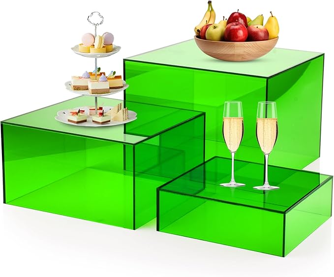 Green Buffet Risers 3 Pcs Acrylic Boxes Display Risers for Buffet Table Parties Weddings Catering & Collectibles (6''x7''x8'')
