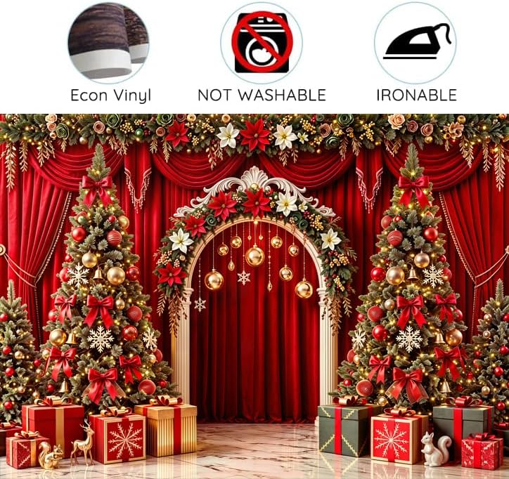 Christmas Backdrop Red Curtain Arch Xmas Tree Photo Background