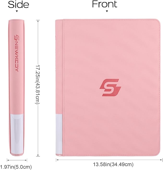 Snekdy premium 1024-pocket trading card binder, 16-pocket cards album, waterproof PU-leather Cover album with side loading, holds gaming, baseball, basketball & sports cards (Pink)