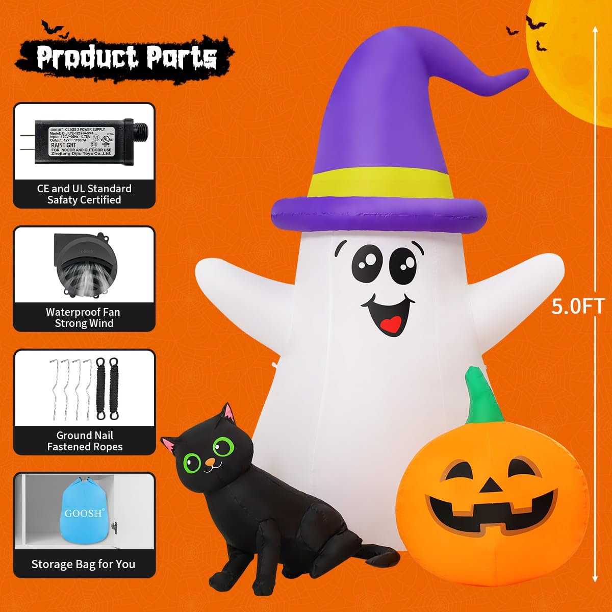 goosh 5 ft halloween inflatables ghost outdoor decorations, package contents