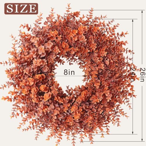 26" Artificial Fall Eucalyptus Wreath for Front Door Decoration (Orange)