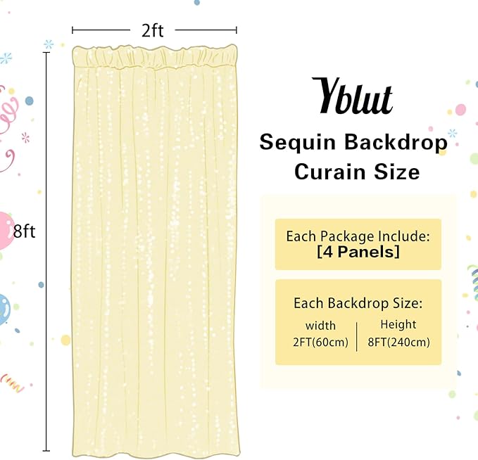 Orange Sequin Backdrop Curtain 4 Pieces 2FTx8FT Glitter Photography Backdrop for Party Wedding Birthday Christmas Decorations