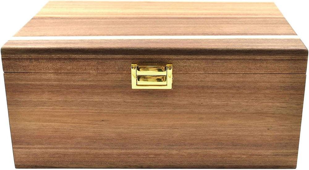 Large Wooden Storage Box with Hinged Lid, Acacia Wood Keepsake Chest