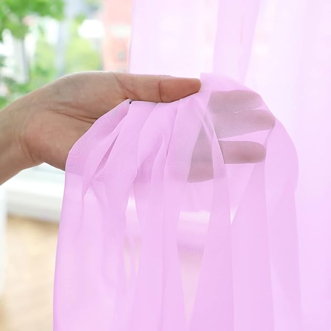 Window Pink Sheer Curtains 48 Inches Width 45 Inches Long 2 Panels Sheer Curtain Clear Curtains Basic Rod Pocket Panel for Home Living Room Bedroom Kids Room Yard Patio Parlor Sliding