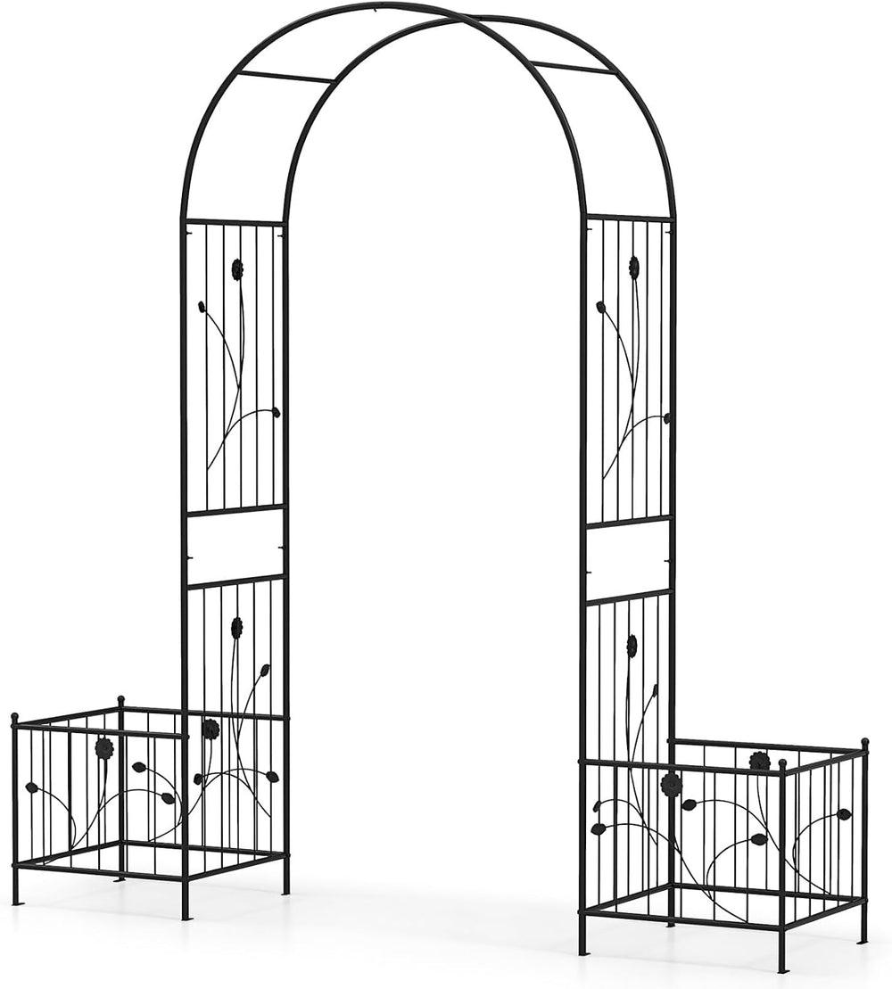 Giantex 86'' Metal Garden Arbor Arch Trellis with Planters, 8 Ground ...