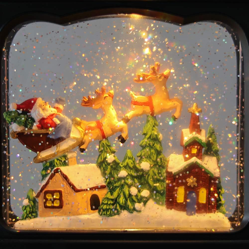 Eldnacele Musical Snow Globe Lantern with Timer, Lighted USB/Battery Operated Swirling Singing Water Glittering Lantern, Snow Globes for Adults and Kids Christmas Decoration- Santa