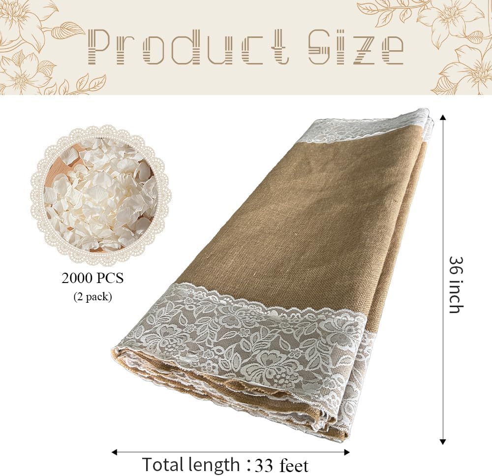 Natural Burlap Aisle Runner for Wedding Ceremony, 3ft x 33ft Wedding Aisle Ru...