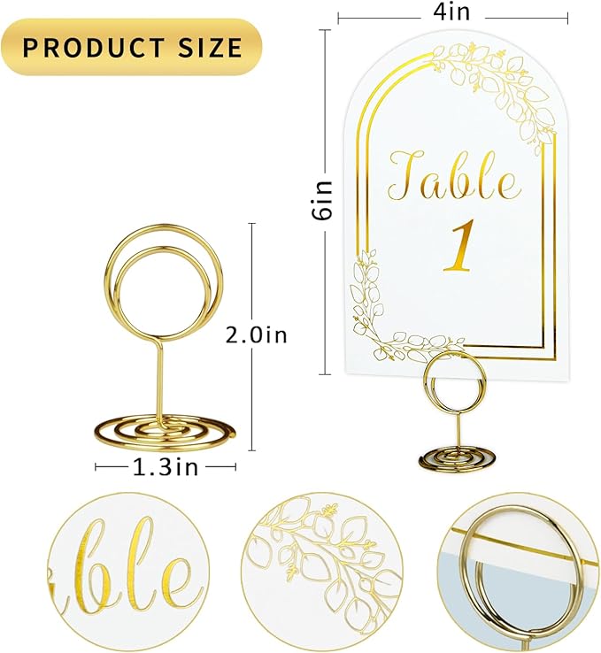 Wedding Table Numbers 1-40, 40 White Gold Cards with 40 Gold TableNumber Holders for Wedding Reception(Card and Holder) (Set of 40)